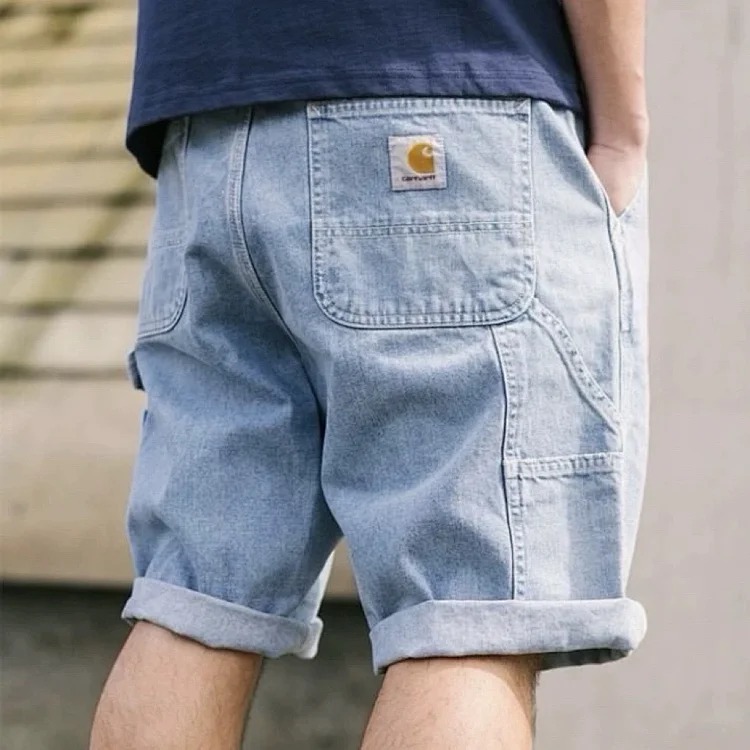 Summer washed solid color workwear denim shorts men's casual street basic all-match shorts