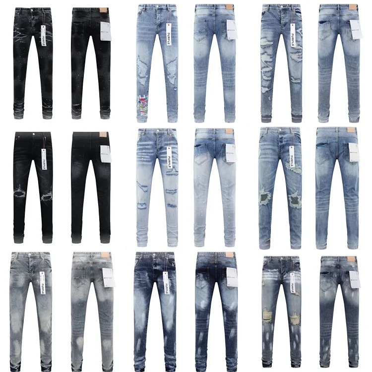 PURPLE BRAND JEANS American fashion high street men's casual ripped denim trousers with sl