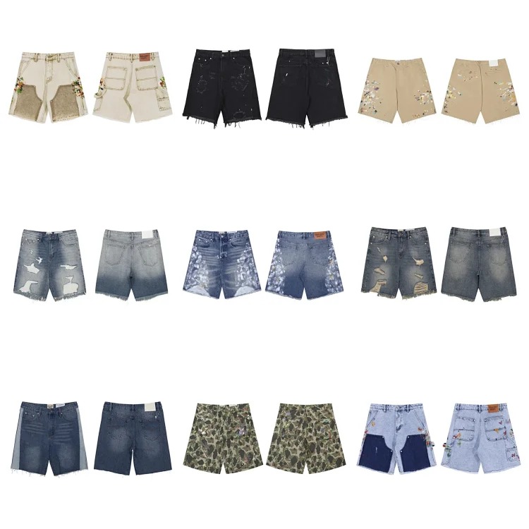 Washed slightly flared black and blue patchwork jeans for men and women trousers and short