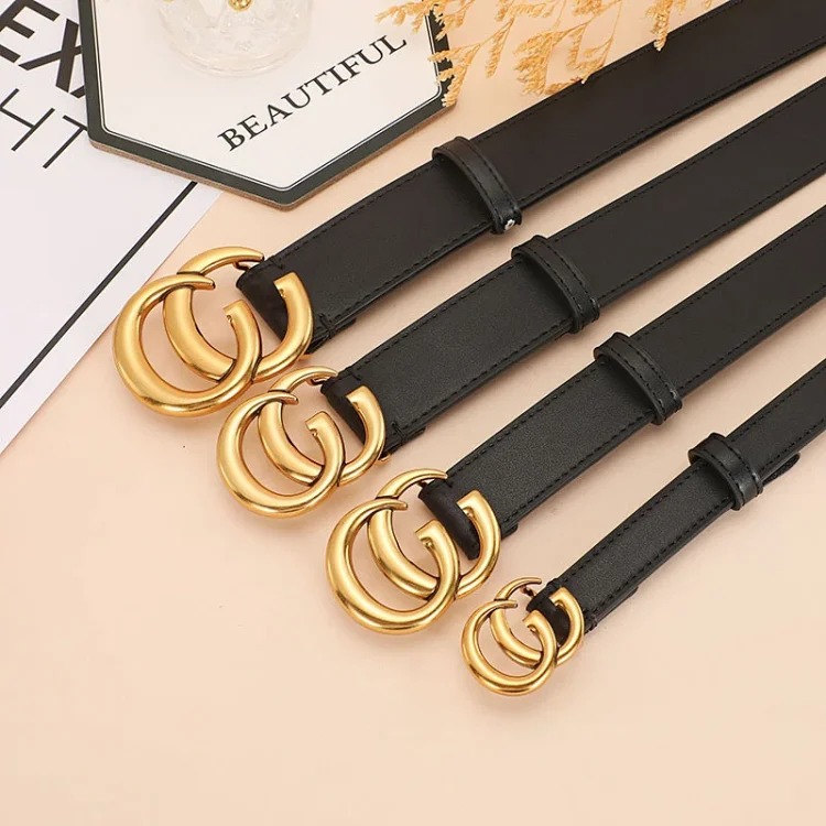 Double-sided cowhide belt gg fashion simple smooth buckle trouser bag couple