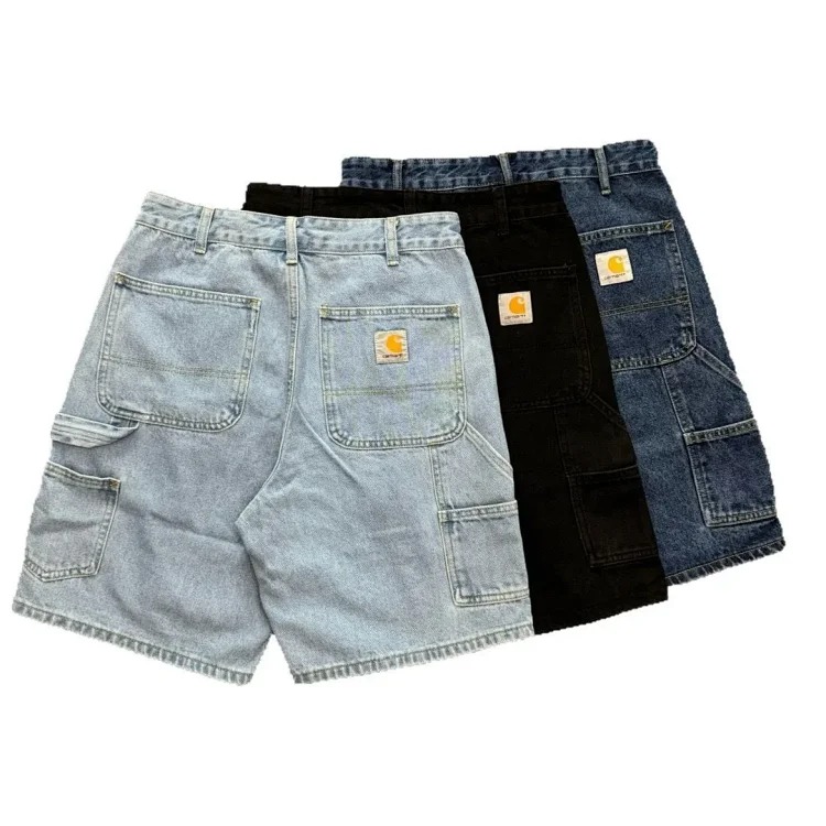 Washed black cargo denim shorts