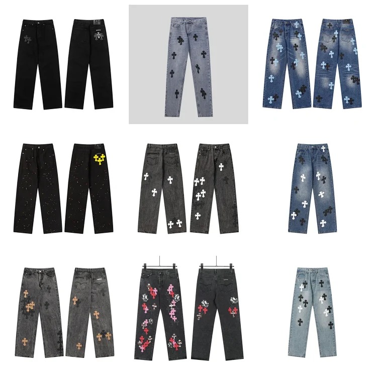 Chrome Hearts CH jeans cross denim patched leather loose