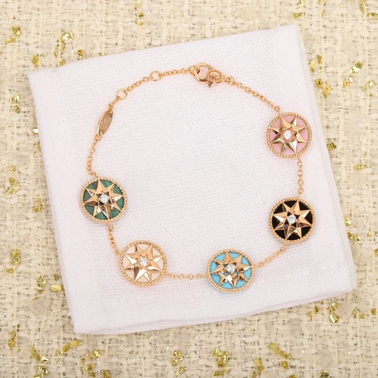 Dor Rose des Vents Bracelet Multi-Color Enamel Gold Tone